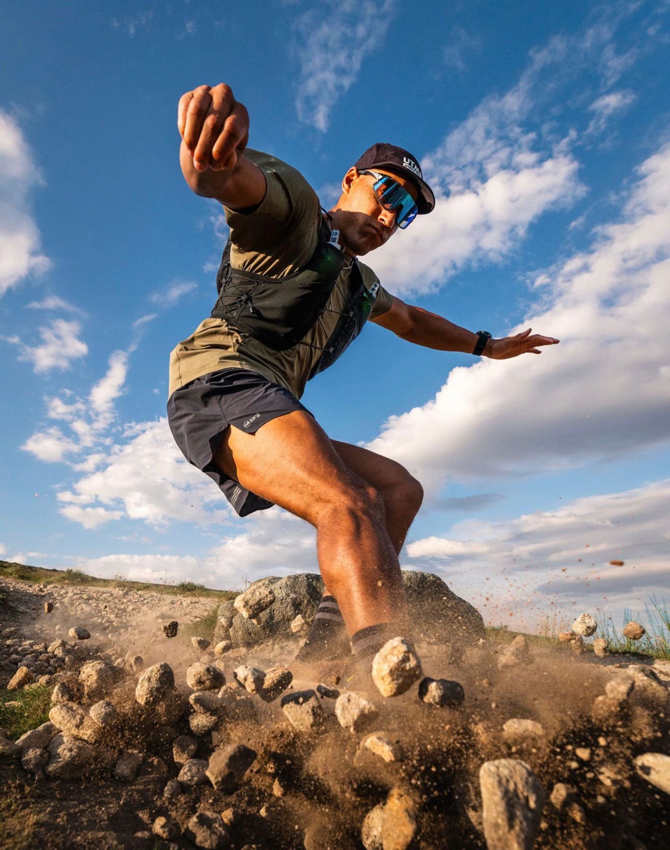 Endurance runner on the trail at golden hour